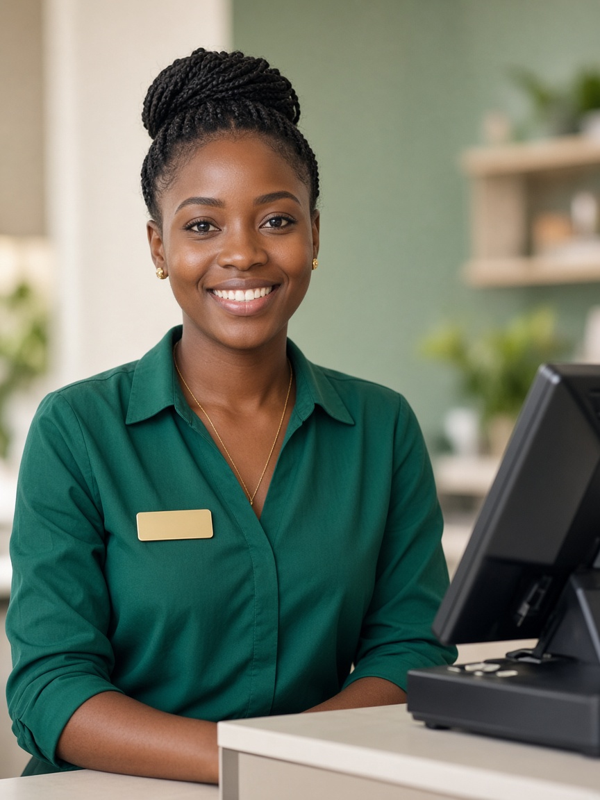 Responsable de caisse souriante